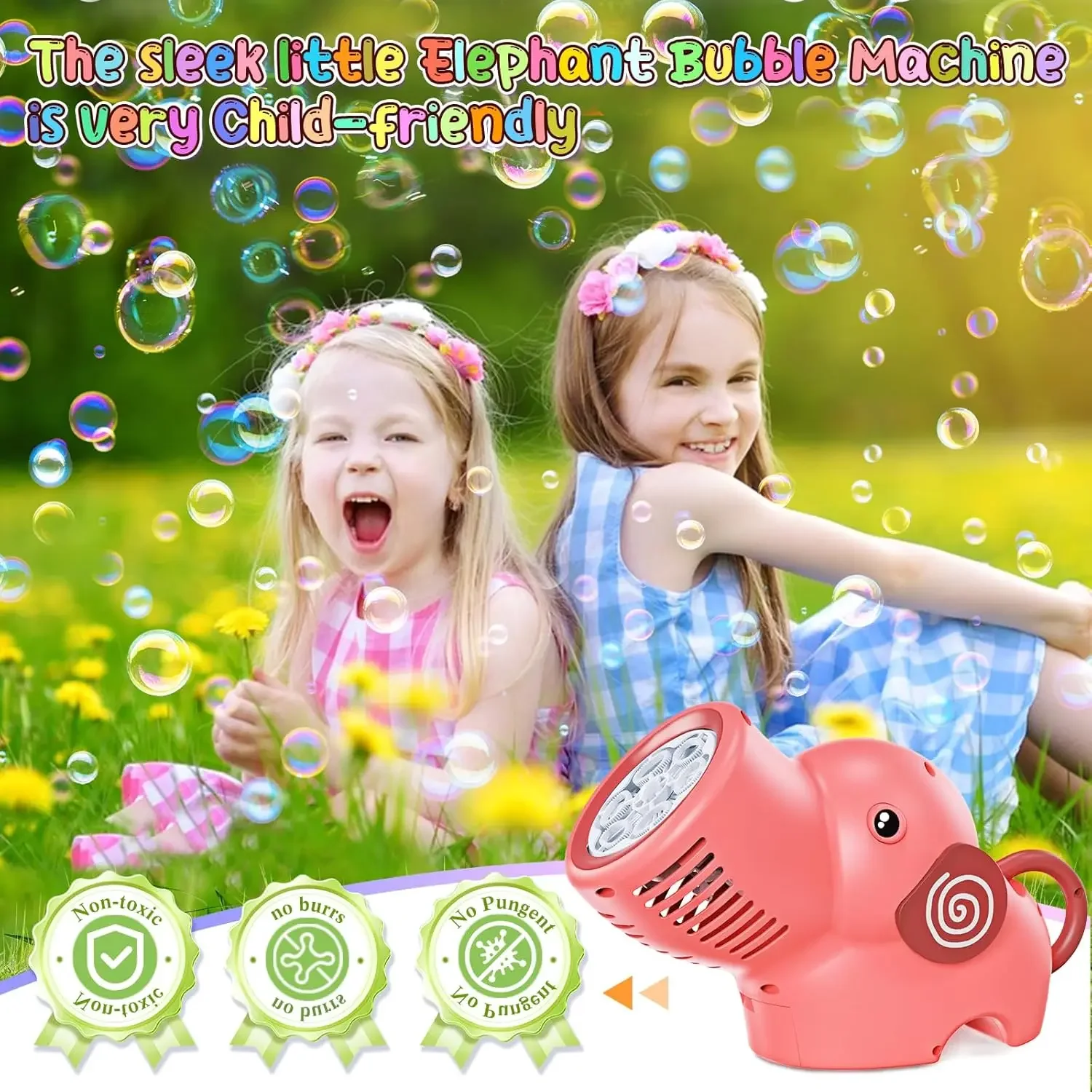 Automatic Bubbles Blower Toy LED Lights with Rechargeable Battery Cute Elephant Bubble Machine Kids Toys for Boys Children Gifts
