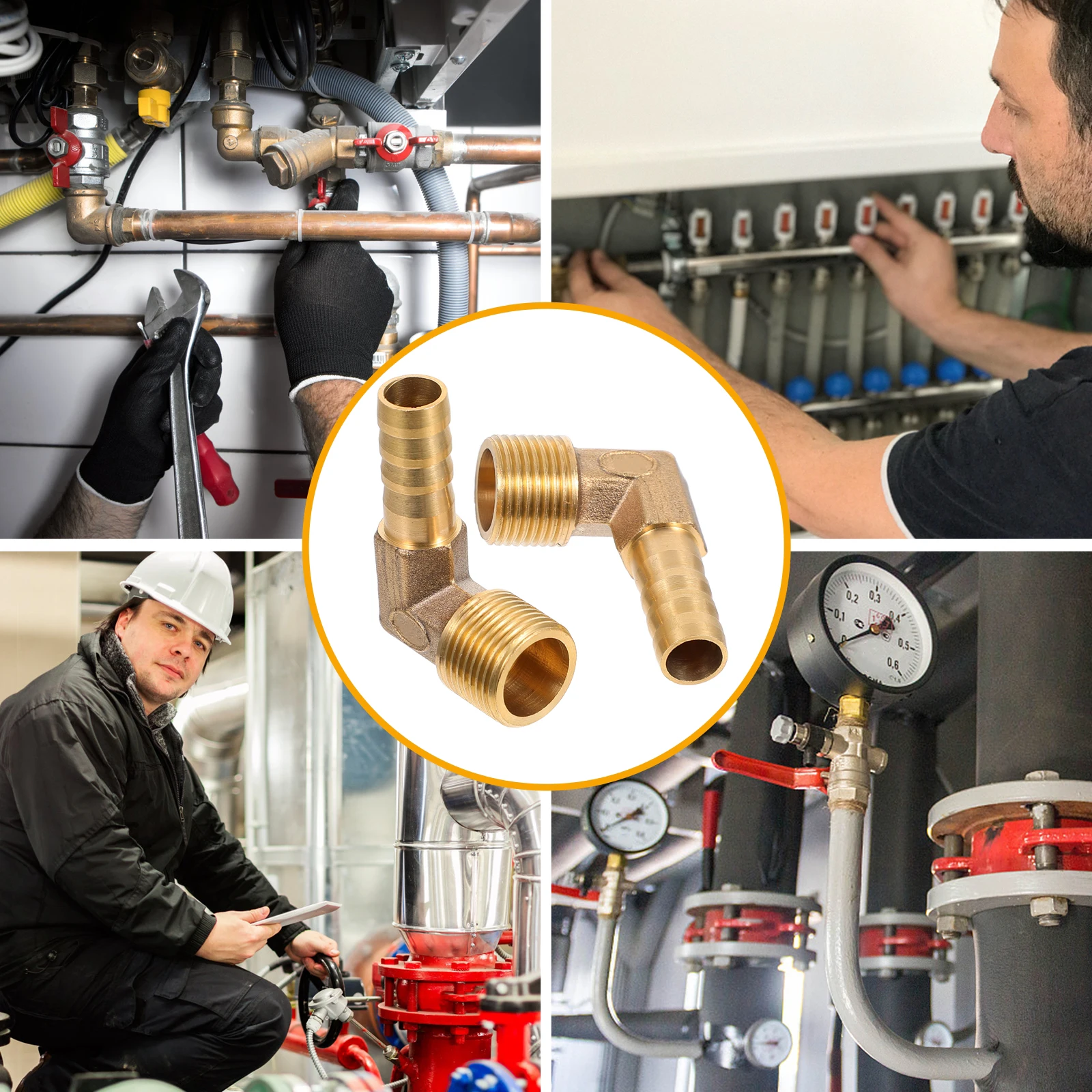

2pcs 90 Degree Brass Elbow Connectors Fittings Golden Lightweight Easy Install High Temp Pressure Resistant Water Oil Gas Joint