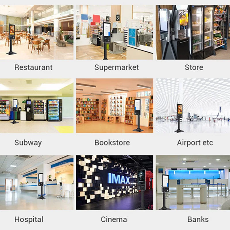 ตู้คีออสก์ระบบสัมผัสหน้าจอ Android ขนาด 21.5 23.8 27 32 นิ้ว พร้อมลำโพงในตัว รองรับ Wifi สองระบบ ระบบชำระเงินในตัว บริการตนเอง