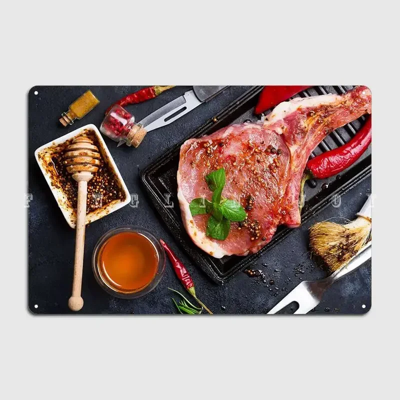 Marinated Meat For Grill Metal Plaque Poster Cinema Living Room Home Retro Wall Plaque Tin Sign Posters
