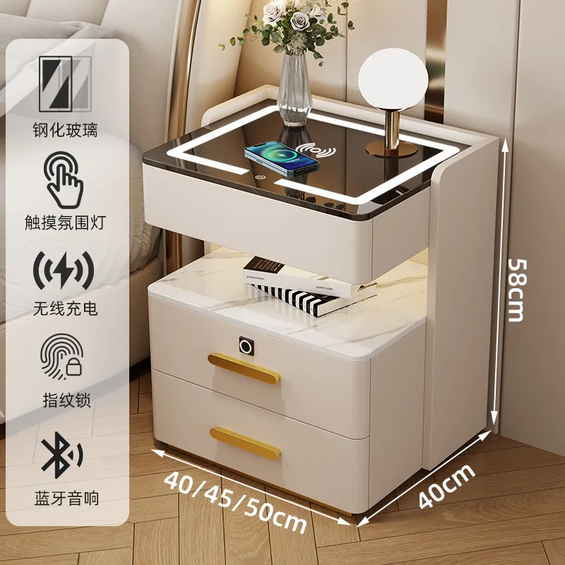 منضدة حديثة فاخرة وبسيطة من الخشب الصلب، طاولة بجانب السرير، متعددة الوظائف، شحن، تخزين، تركيب مجاني لغرفة النوم #3