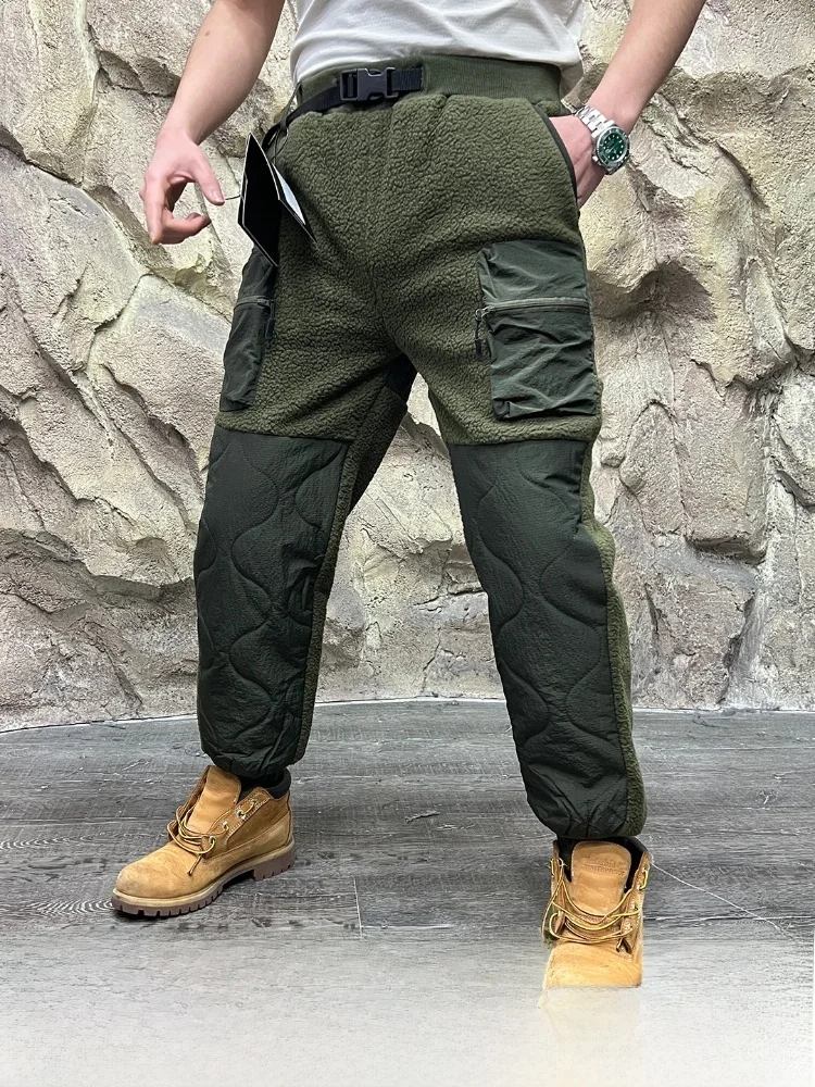 

Мужские утепленные повседневные хлопковые брюки для осени и зимы, однотонные, с контрастными вставками, теплые, длинные, свободного кроя, молодежные