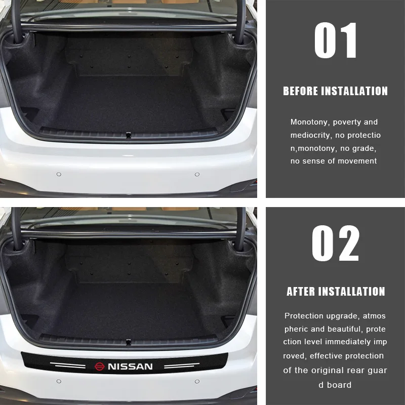 Car Trunk Rear Bumper Protective Carbon fiber Leather Stickers for Nissan X-trail Qashqai Note Juke Sentra Patrol Navara Micra