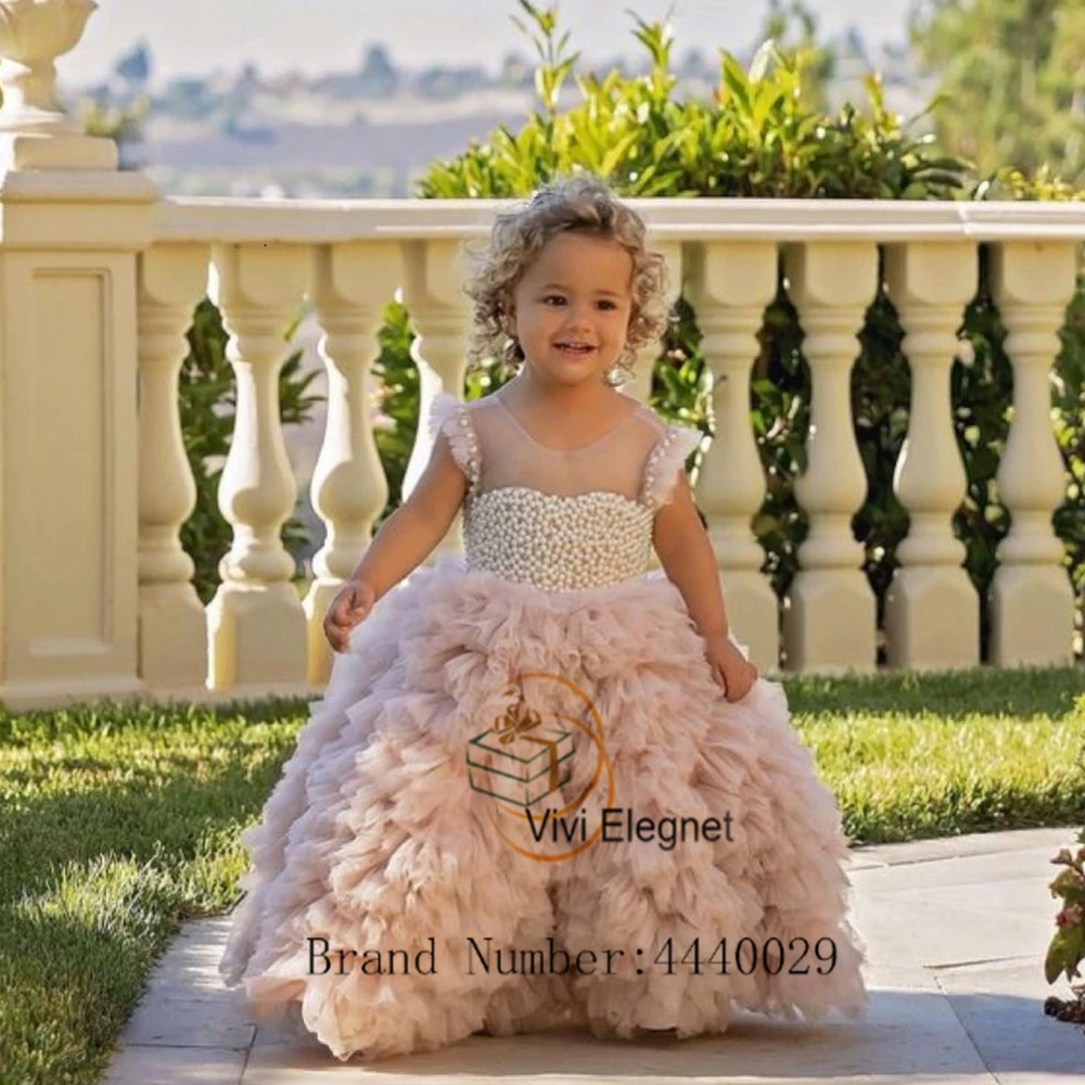 Fashion Sweetheart Flower Girl Dresses for Baby 2023 Summer Tiered Sleeveless Beading Wedding Party Gowns فساتين اطفال للعيد