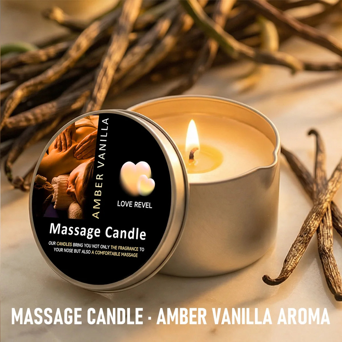 Massageölkerze, bernsteinfarbene Vanille, 2 Unzen, Aromatherapie-Kerze mit Sojawachs, feuchtigkeitsspendende Weihnachtsdekoration, Kerzenhalter, Geschenk