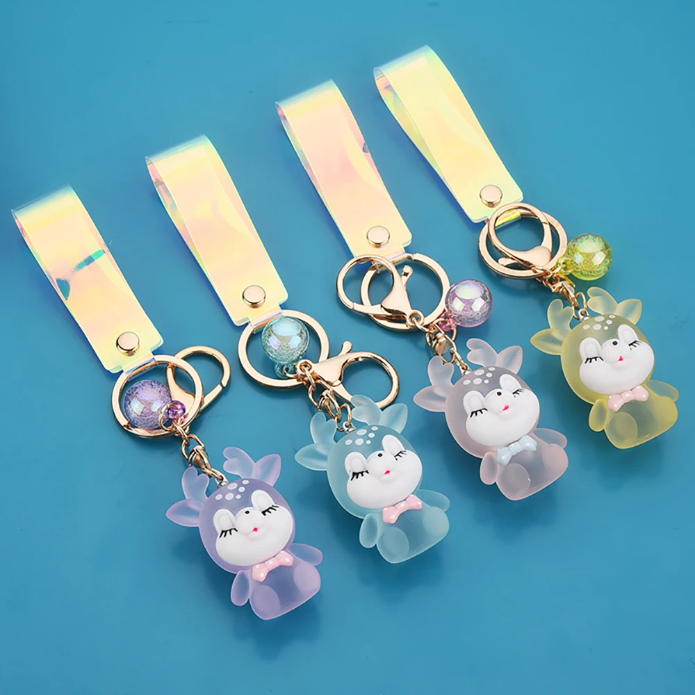 Women Deer Bag Pendant Acrylic Flashlight Keychain Key Lanyard Elk Keychain Car Keyring