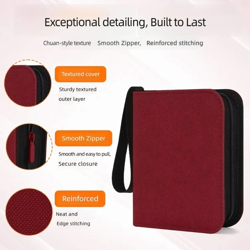  Small Card Organizers Binder with Sleeves, Zippered PU Leather Card Album and Wrist Strap, 40 Sleeves 66 x 91 mm Carry Case