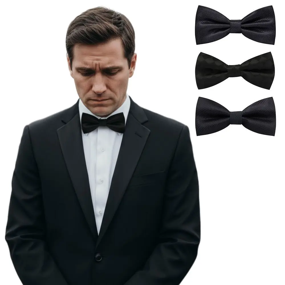 المحمولة التذكارية الأسود Bowknot بروش الأسود البوليستر طوق مسبقا ربطة العنق كليب الملكة الأم العنق الديكور دبوس