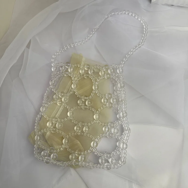 2023 Spring Summer New Hollow Out Pearl Handheld Women\'s Bag DIY Handwoven Beaded Ladies Handbag Mini Phone Bags Luxury Design