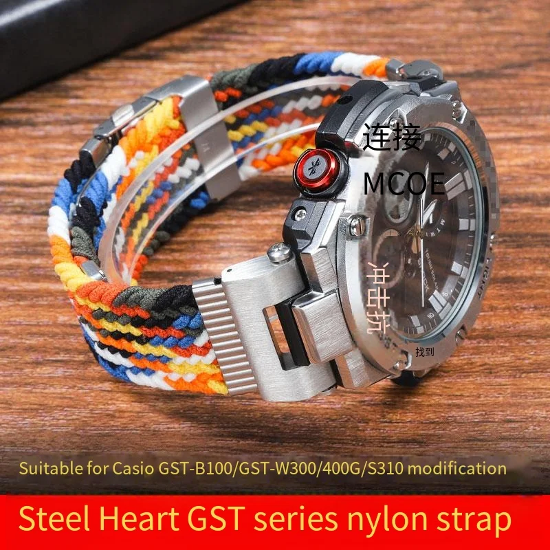 Woven nylon strap ADAPTS the Casio G-Impact GST series GST-W30400GS130S310S330B100 Strap Sports Double buckle bracelet