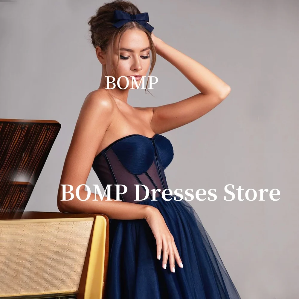 BOMP Illusion Prom Dress Green Tulle A Line Short Sweetheart Sheer Corset Top Tea Length Formal Party Gowns Customized