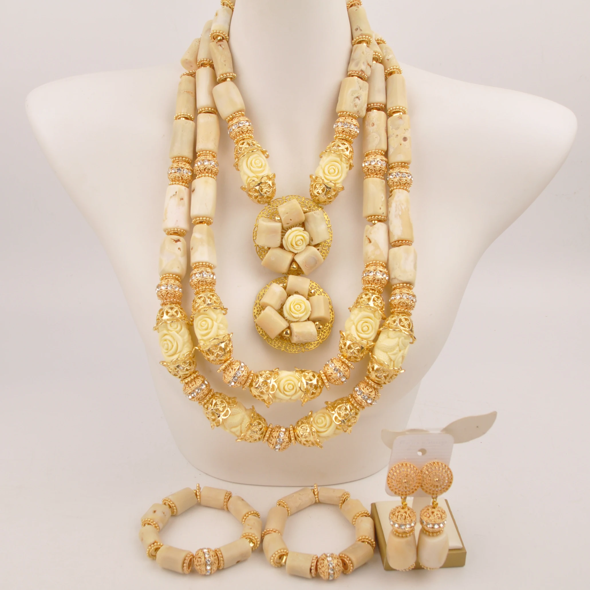 

African Wedding Accessories Real White Coral Necklace Bridal Jewelry Sets