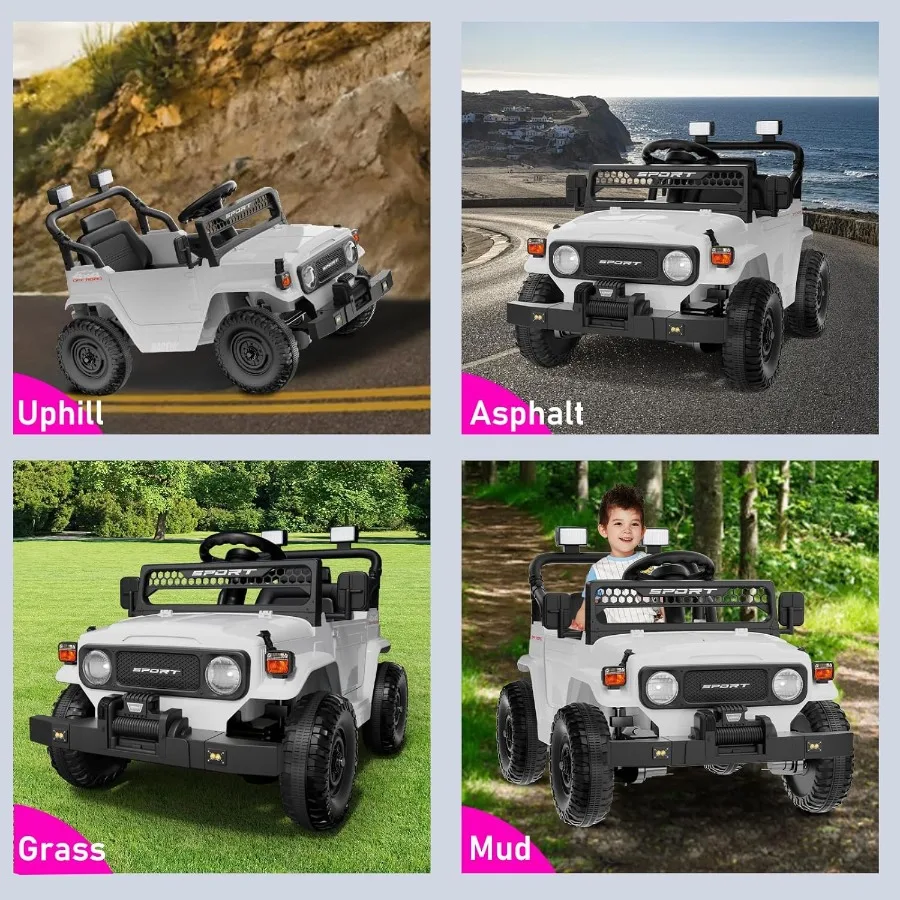 Ruedas eléctricas de 12V con Control remoto para niñas, coche eléctrico para Jeep de 3 a 5 años con suspensión de resorte, Bluetooth Music LE