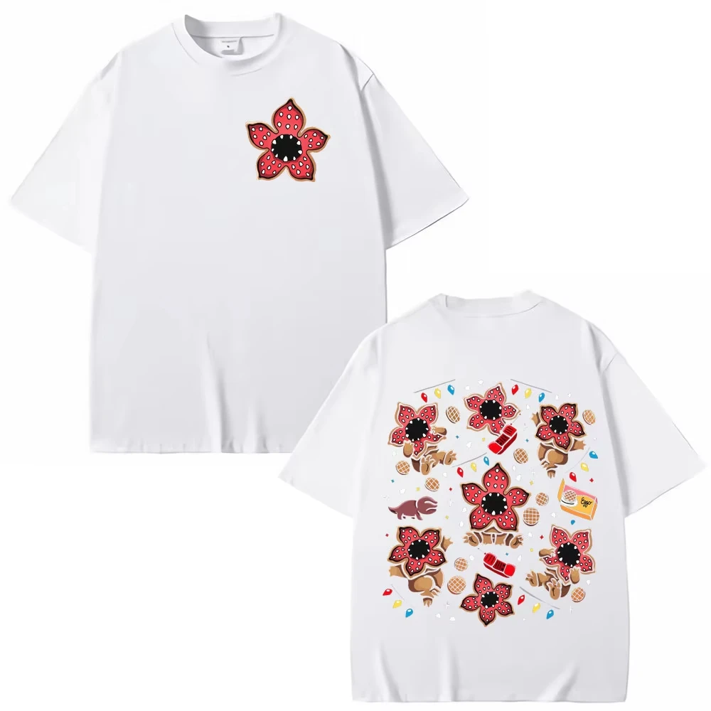 Cartoon carnivorous plant print T-shirt, casual and stylish unisex top, a must-have wardrobe item.