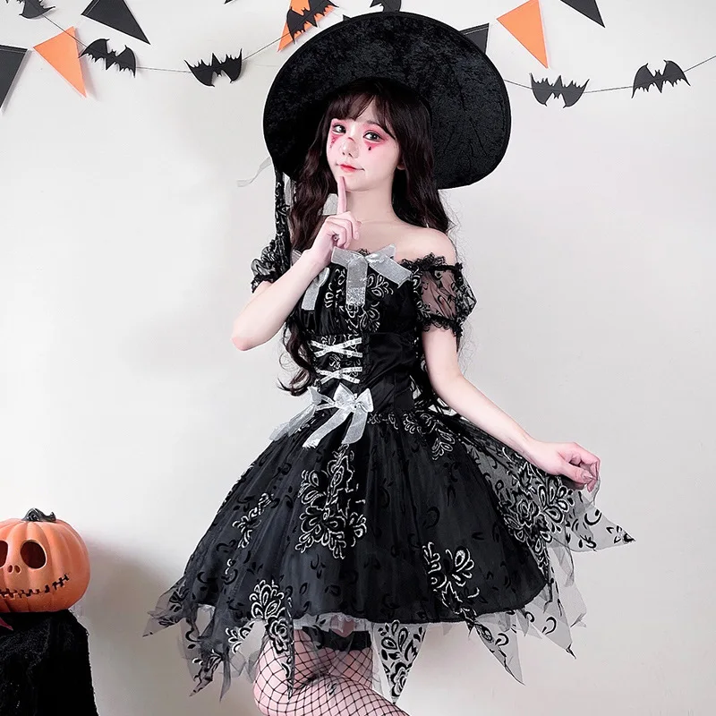 ชุดฮาโลวีน นักมายากล แสดงโชว์ ผีดำ แม่มด ผ้าคลุมตาข่าย กระโปรงฟูฟ่อง สาวเซ็กซี่และเผ็ดร้อน ชุดกระชับสัดส่วน