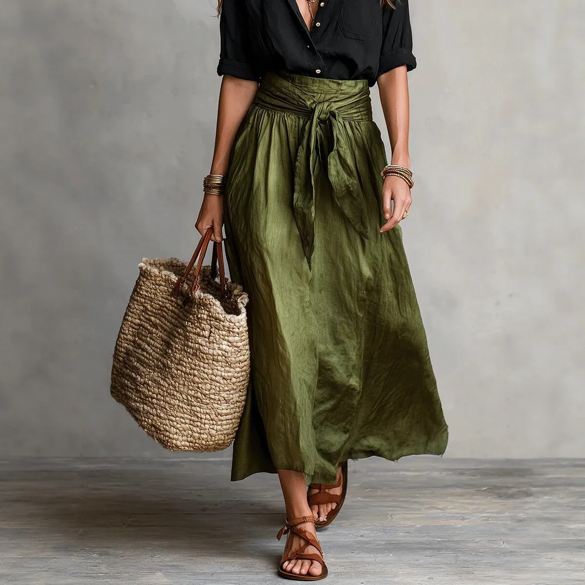 2026 Autumn New European and American Women's Clothing Loose All-Match Waist Trimming Ruffles Elegant Dress Two-Piece Set