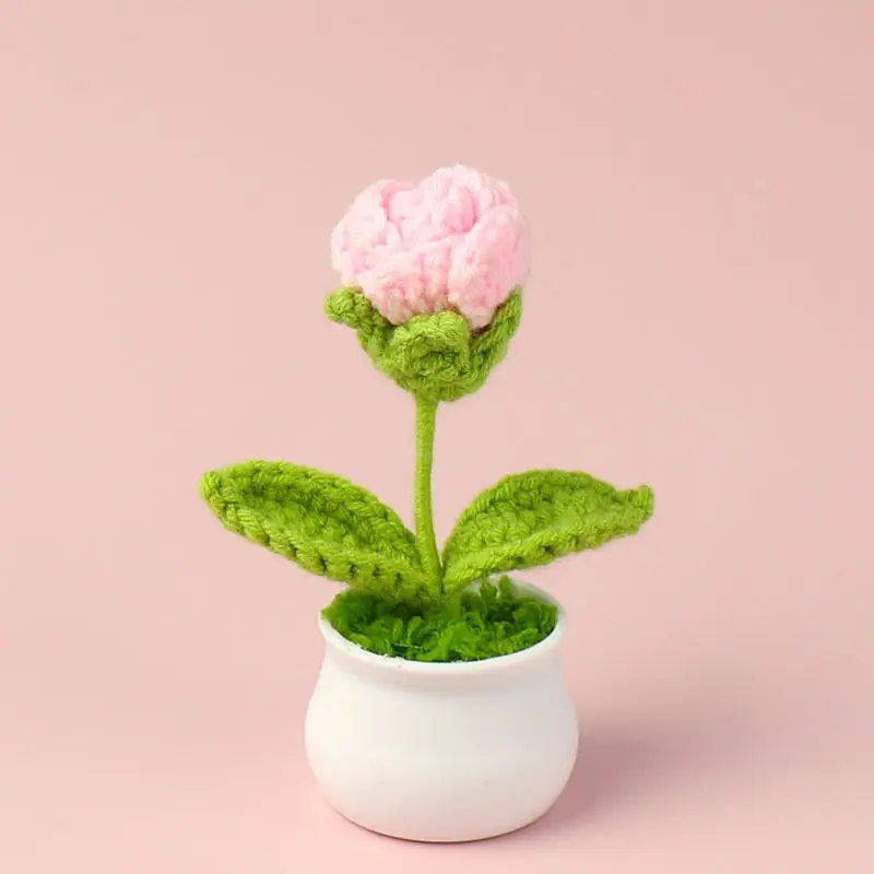 Bubble Rose Potted Knit Plant Cute Toys Purple Red Blue Plants Stuffed Plush Cartoon Toys for Boys Girls Christmas Birthday Gift