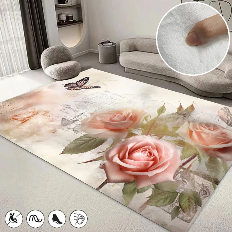 

Современный коврик с цветочным рисунком: нескользящий, который можно стирать в машине для гостиной, спальни под диваном