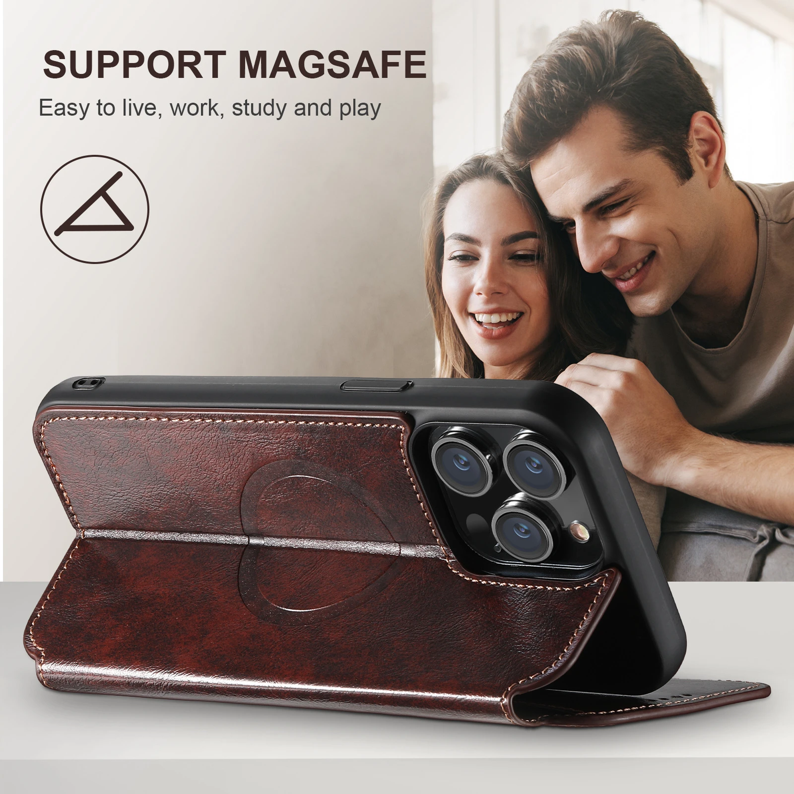 Slim Fit Premium Leather Wallet Case For iPhone 17 Pro Max 14 12 13 15 16 Pro Max 15 Plus Magnetic Wireless Charging Flip Cover