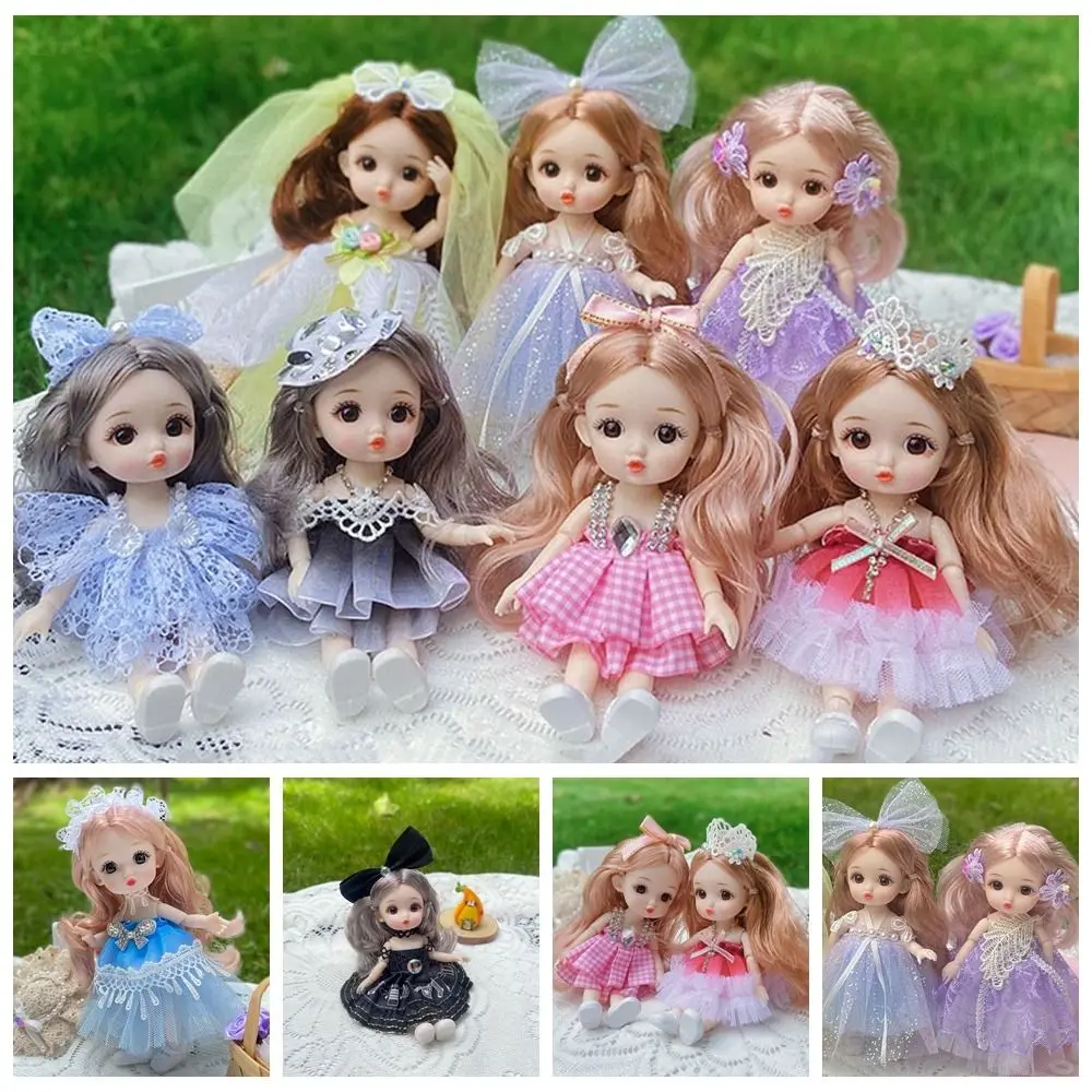 16 Cm Big Eyes Princess BJD Doll Movabl Korean Makeup Look 16cm Bjd Doll Safe Plastic Cute 13 Movable Joints Mini Girl Toy