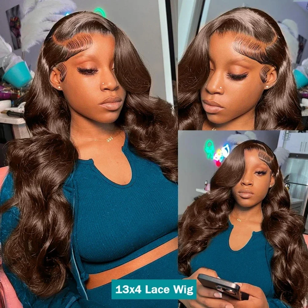 HD 13x4 Czekoladowo-brązowe kolorowe koronkowe peruki z ludzkich włosów dla kobiet Body Wave 13x6 Transparent Lace Frontal Wigs Pre Plucked