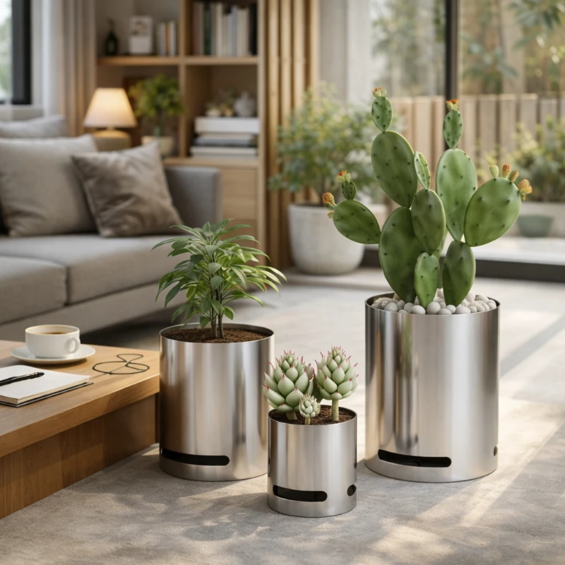 Stainless Steel Flower Pot Modern Simple Planter Durable Plant Container for Office Home Decoration Indoor Outdoor Vase