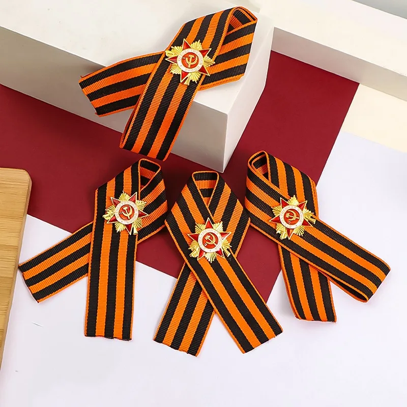 Russian Independence Day National Medal Pins Saint George Ribbon Brooch Patriotic Badge with Yellow Black Decoration Accessories