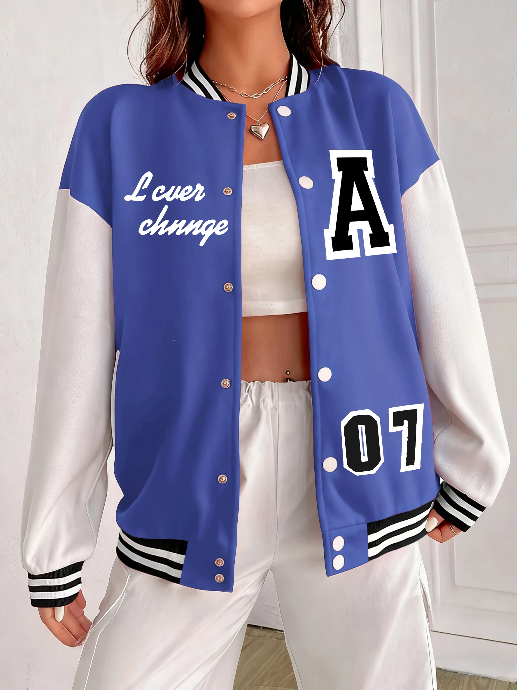 

Art Letter A And No.07 Prints Women Baseball Uniform Soft Loose Jacket Cotton Autumn Streetwear Hip Hop Colorful Clothes