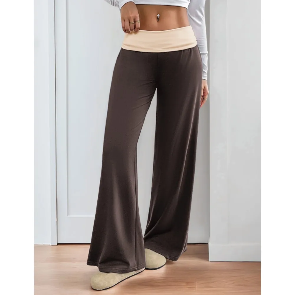 レディース ローウエスト カラーブロック カジュアル スポーツ ワイドレッグパンツ コントラスト ルーズ 快適 オールマッチ シンプル スタイル 通勤 トレンディ