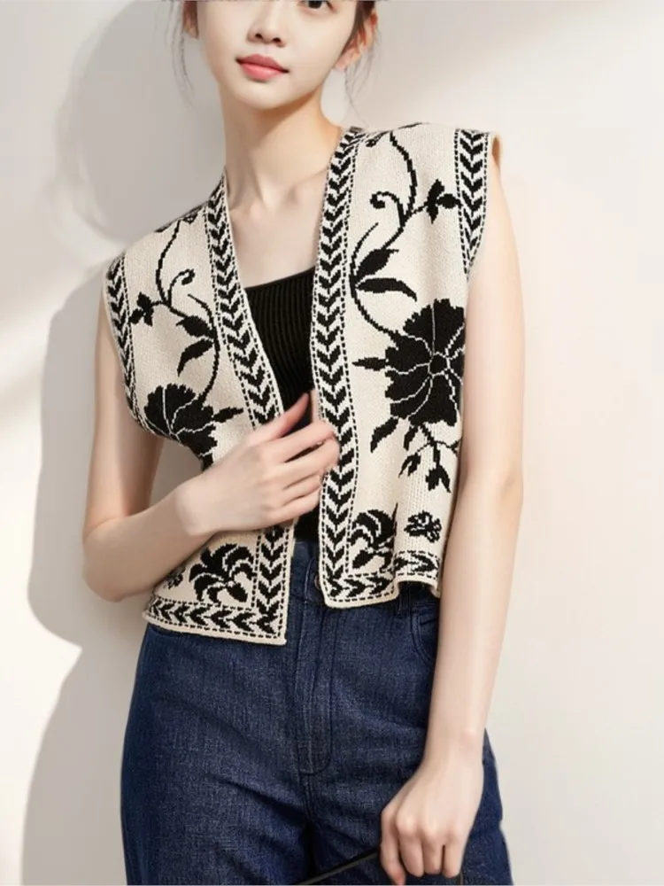 

Retro Flower Embroidery Open Vest New Summer Sleeveless Sexy Spicy Girl Ethnic Style Knitted Vest Vacation Crop Top For Women