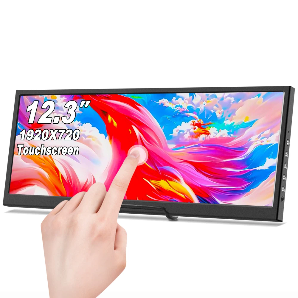 12.3 Inch Portable Monitor Touchscreen HDMI USB-C 1920x720 IPS Display LCD Bar Computer Temp Display Widescreen