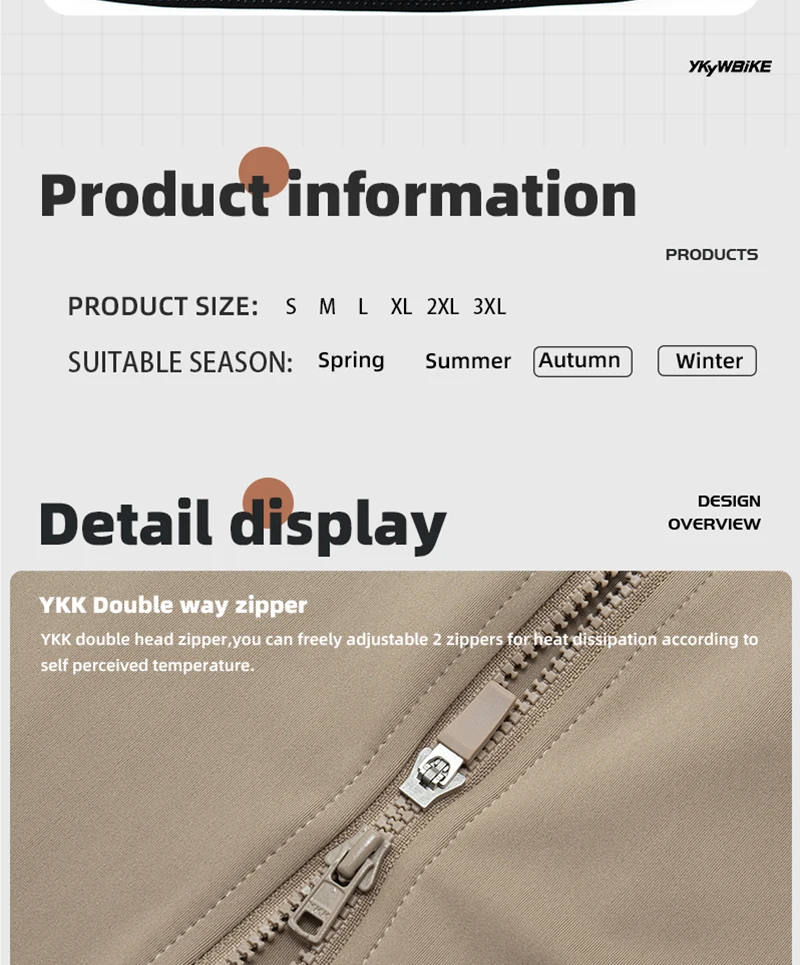 YKYW Herren-Radjacke, winddicht, wasserdicht, langärmelig, MTB, Fahrradmantel, Fahrradsport, Windjacke, Doppelreißverschluss, Radtrikot – Detail 7