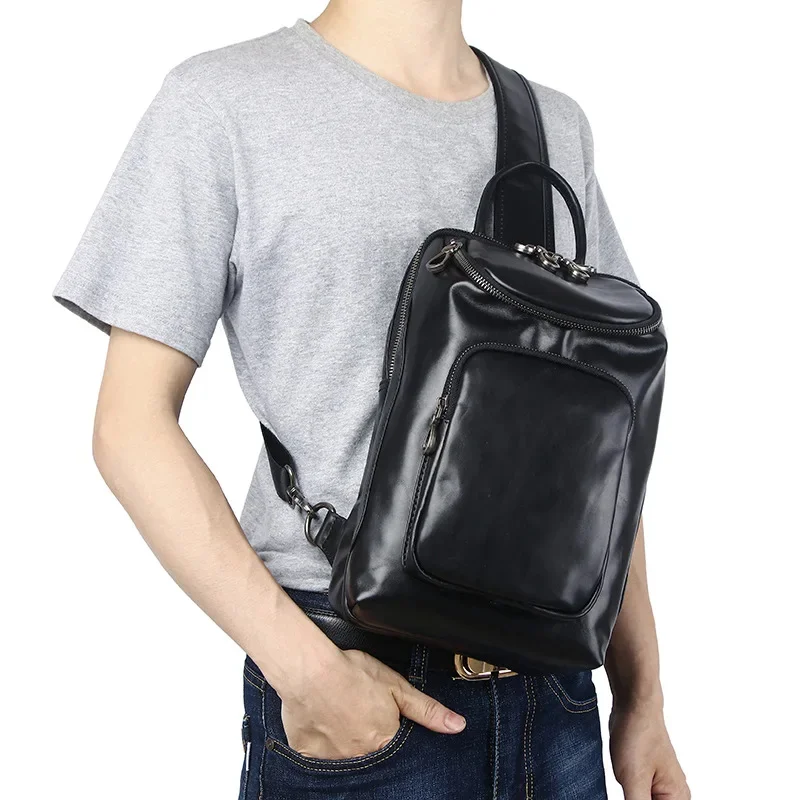 Large Capacity Genuine Leather Chest Men Travel Shoulder Fashion Cowhide Crossbody Multifunction Male Sling Bag