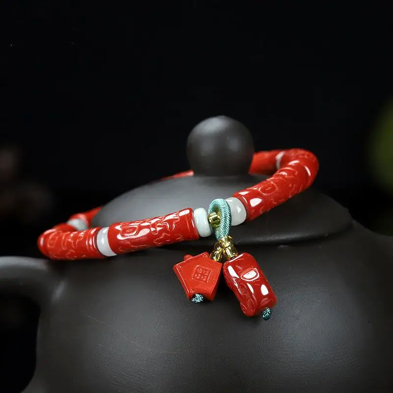 Cinnabar Bracelet Beads Bracelet Animal Year Gift Zijin Emperor Red Sand for Men and Women.