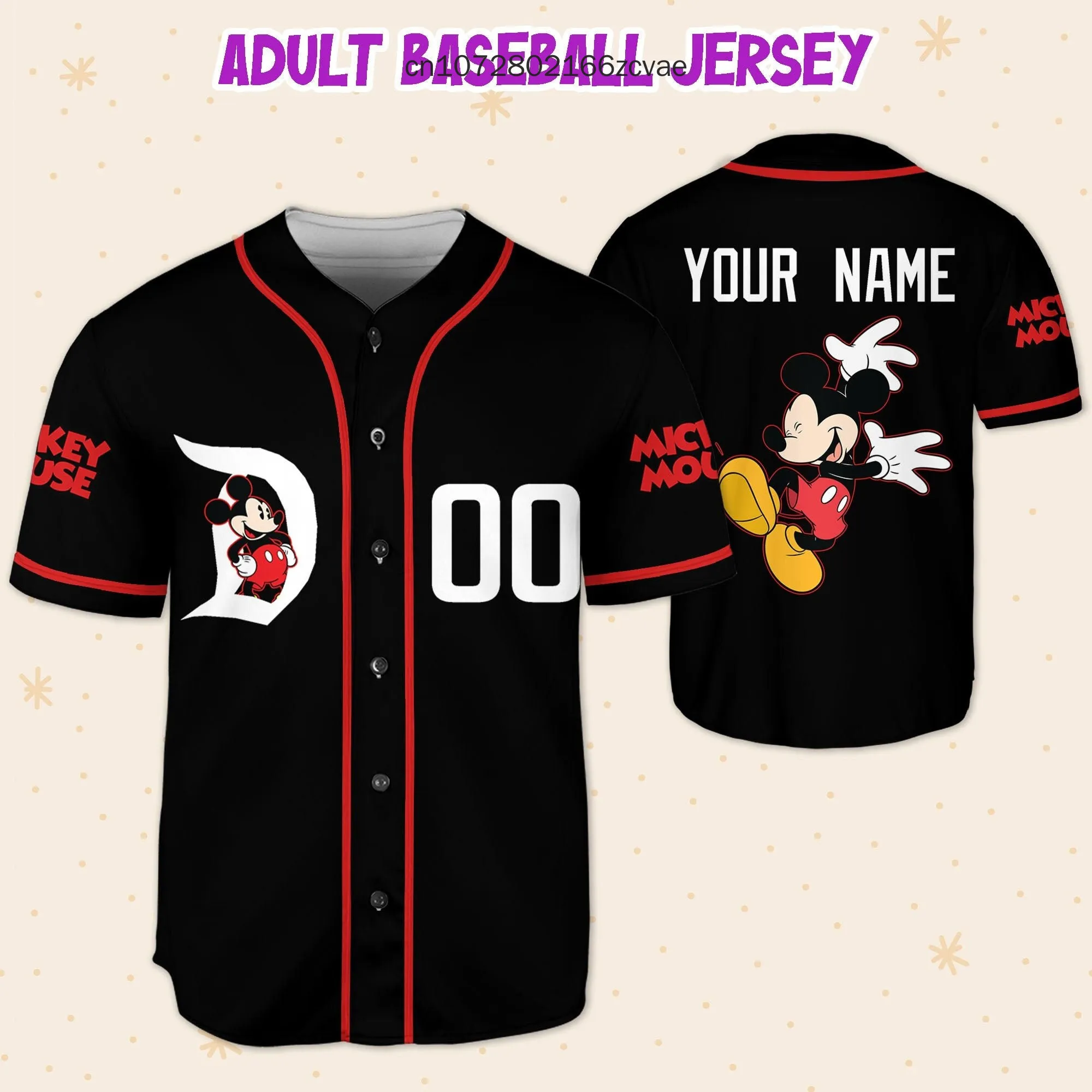 2024 Disney Mickey Baseball Jersey Shirt 3D Print Breathable Casual Custom Name Number Mickey Logo Face Baseball Jersey