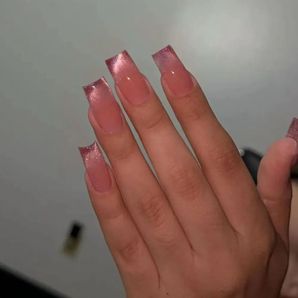 Neue lange quadratische falsche Nägel Französisch schillernde Burst drücken auf Nägel Glitzer abnehmbare Nagels pitzen DIY