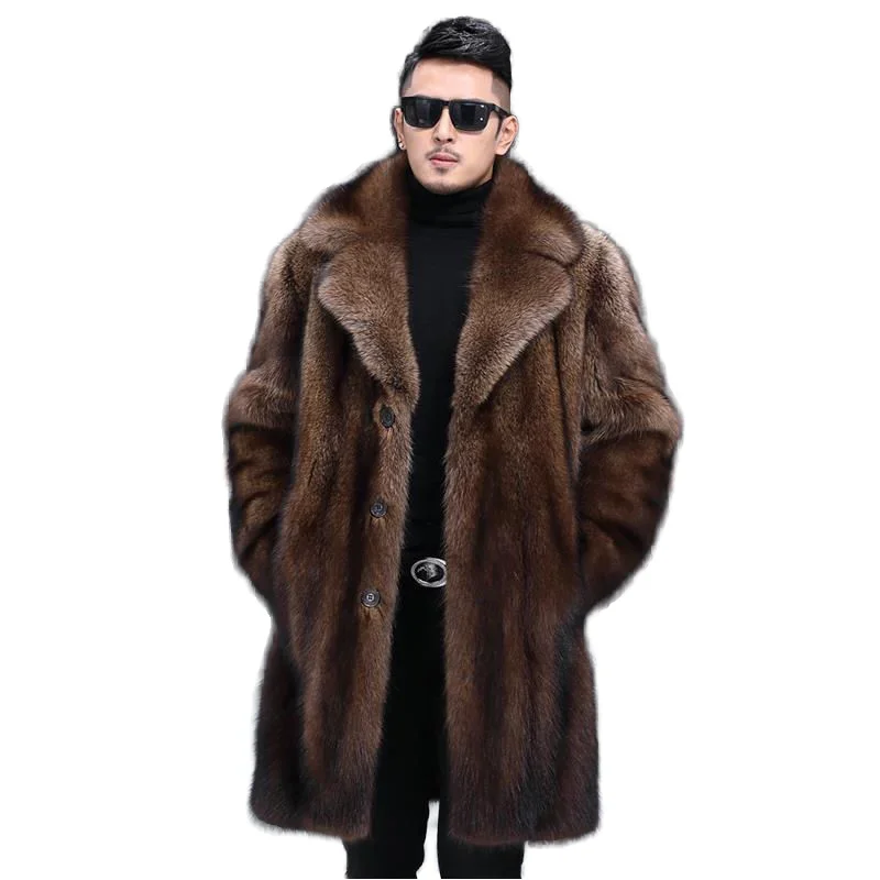 Wholesale Luxury Men Long Sleeve Mid-length Imitation Leather Mink Winter Mens Faux Fur Coat