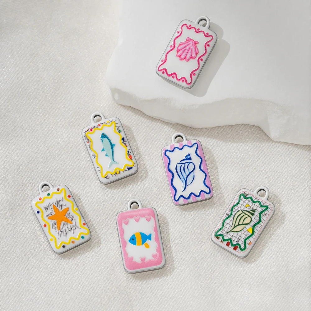 2 Stück/Set Edelstahl Tier-Fisch-Muschel-Anhänger Charms für DIY Armbänder Halsketten Schmuckherstellung Zubehör Bastelzubehör – Detail 2
