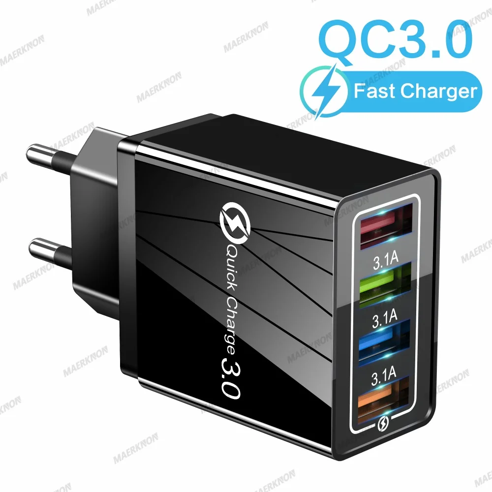 

4USB Fast Charger 3.1A High Speed Charging Adapter Multi Ports QC3.0 Quick Charger EU/US Plug For iPhone Xiaomi Samsung Huawei