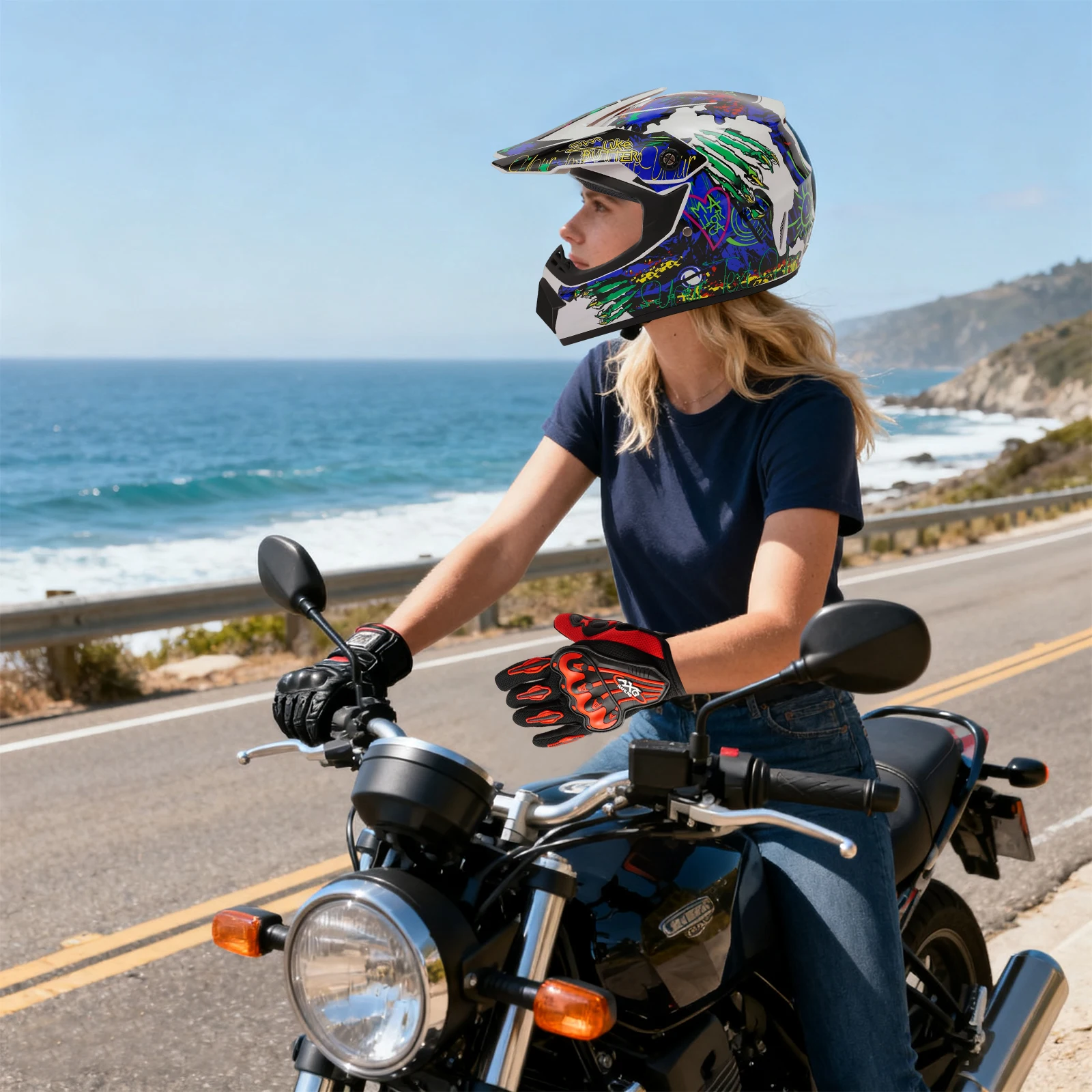 

[Набор мотоциклетных внедорожных шлемов] Комплект шлемов с очками и перчатками — ABS — для гонщиков — прочный защитный