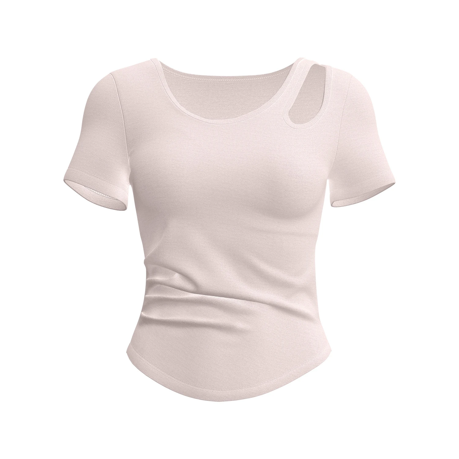 Women Hollow Ruched Short Sleeve Yoga Top, No Bra Needed Slimming Sports Fitness Shirt
