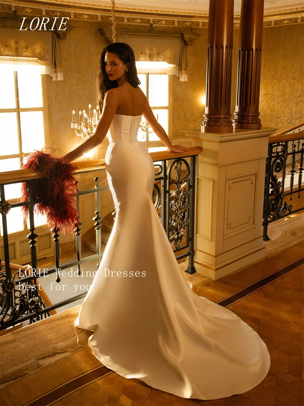 LORIE فستان زفاف حورية البحر فاخر على شكل قلب مشد فساتين زفاف بدون حمالات بدون أكمام ثوب زفاف مخصص 2026