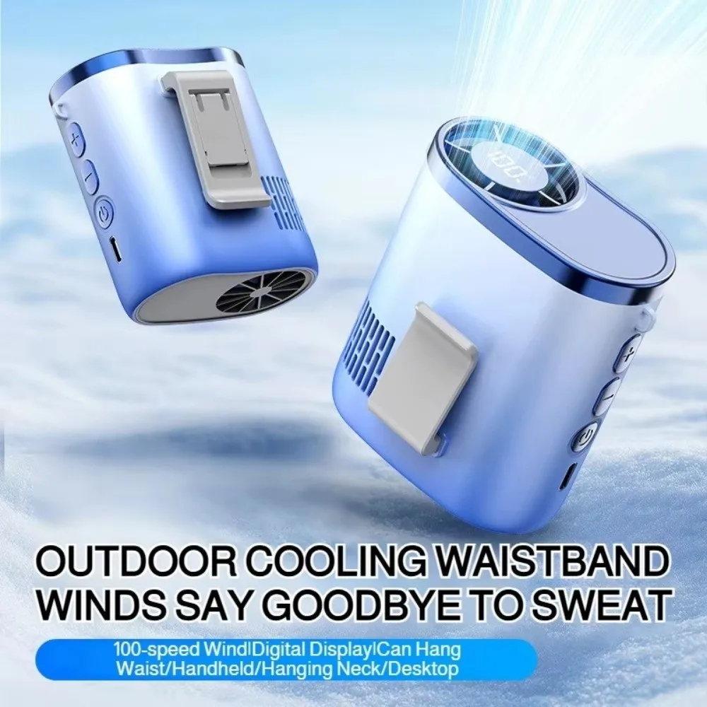Portable Waist Clip Fan Strong Airflow Compact Design Hanging Neck Fan USB Rechargeable LED Display Mini Electric Fan Hiking