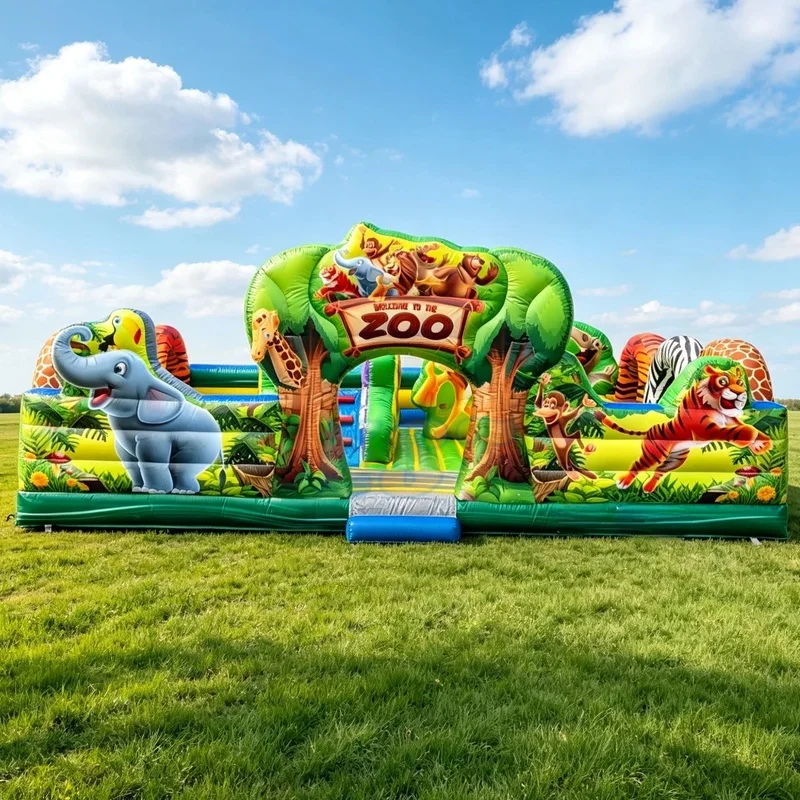 Inflatable Bounce House With Slide Commercial Inflatable Castle Jumper Jungle Animal Zoo Inflatable Playground for Party Rental