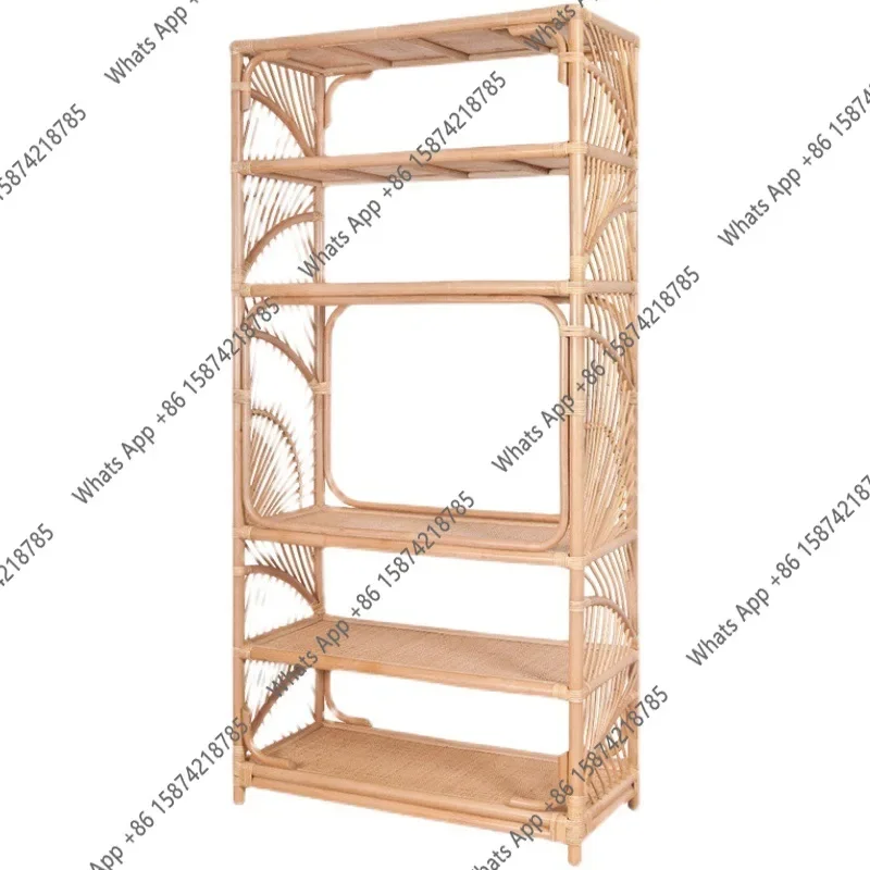 C Nordic Ins Natural Rattan Woven Bookshelf Multi-layer Storage Rack Balcony Floor Shelf Small Apartment Finishing Rack X