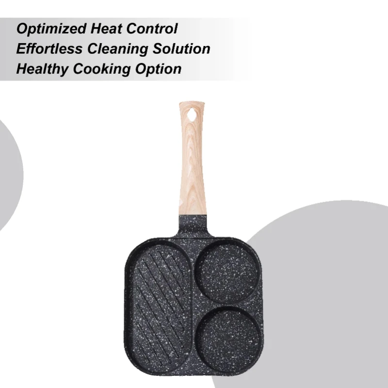 Egg Pan Divided Frying Pan Cooking Skillet Non Stick 3-Section Cookware for Induction Electric Stove Cooking Kitchen Restaurant