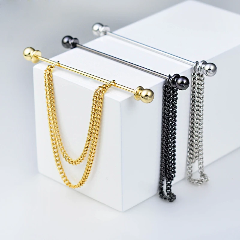 Collar Needle Round Ball One-word  Metal Chain Fringed Men\'s Brooch French Shirt Neck Corner Buckle High Quality Copper Gifts