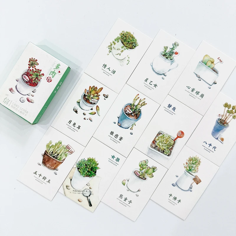 28 Sheets/Set Watercolor Succulent Plants Series Lomo Card DIY Mini Greeting Cards Message Card Gift Stationery