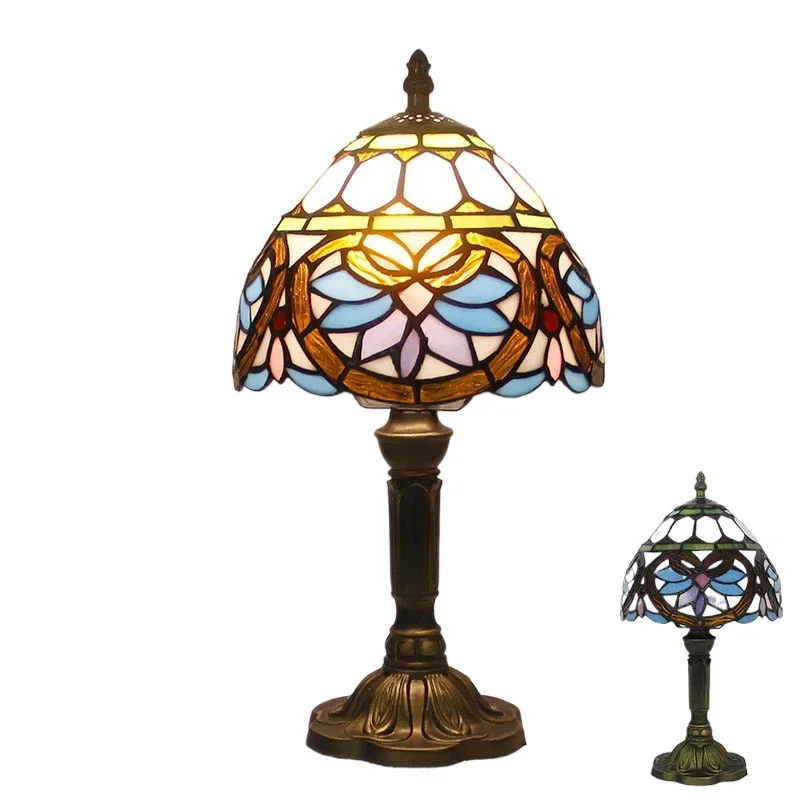 

18cm American Living Room Bedroom Night Light Villa Hotel Desk Lamp Tiffany Stained Glass Star Baroque Lampshade Table Lamp