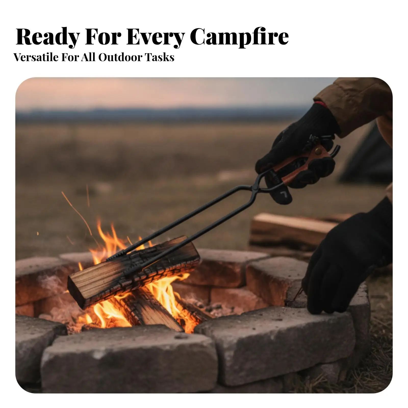 Fire Tongs with Leather Sheath Spring-Loaded Fire Tongs Log Grabber Long-Handled Heavy-Duty for Campers, Camping